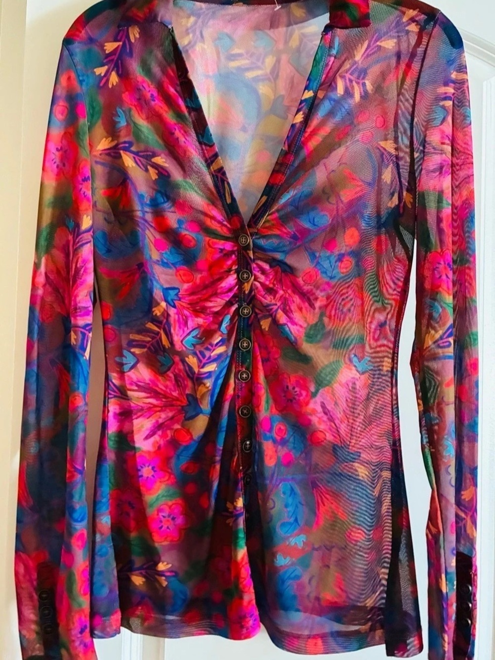 Natural Life Carina Mesh Top Floral Blouse Multicolor & Pink Medium
